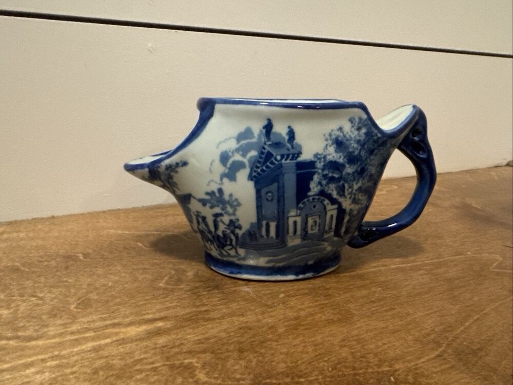 Vintage Flow Blue Victoria Ironstone English Village Shaving Scuttle Mug